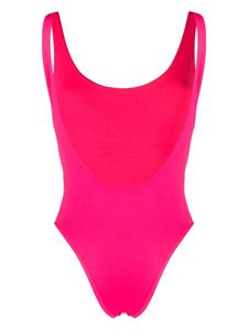 Balmain logo-print scoop-back swimsuit - Roze