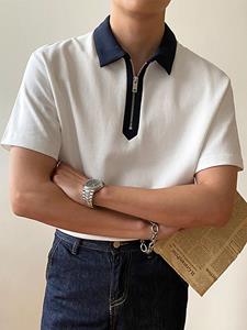 INCERUN Mens Contrast Collar Half Zip Casual Short Sleeve Golf Shirt