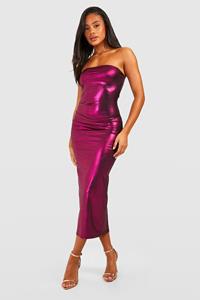 Boohoo Metallic Jersey Bandeau Midaxi Dress, Hot Pink