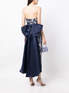 Marchesa Notte floral-lace bandeau midi dress - Blauw