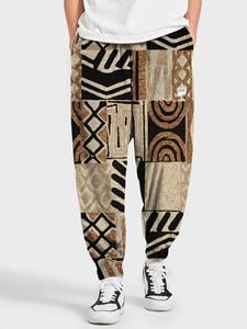 ChArmkpR Mens Ethnic Tribal Geometric Print Corduroy Loose Pants