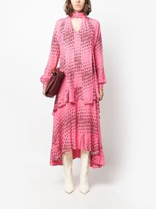 Odeeh graphic-print layered midi dress - Roze