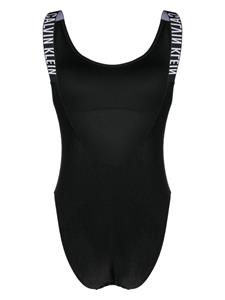 Calvin Klein logo-tape ribbed swimsuit - Zwart