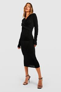 Boohoo Textured Slinky Wrap Midi Dress, Black