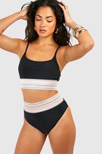 Boohoo Stripe Tape Scoop Bikini Top, Black