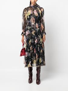 Zimmermann floral-pattern silk midi dress - Zwart