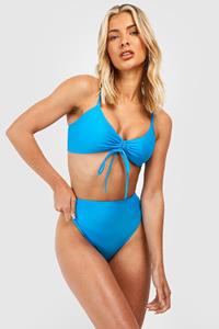 Boohoo Ruched Front Strappy Bikini Top, Blue