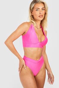 Boohoo Tummy Control V Front High Waist Bikini Brief, Pink
