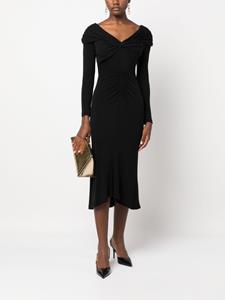 DVF Diane von Furstenberg ruched-detailing V-neck midi dress - Zwart