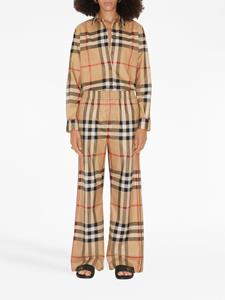 Burberry Check-pattern flared cotton trousers - Beige