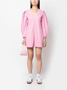 GANNI puff-sleeves organic cotton minidress - Roze
