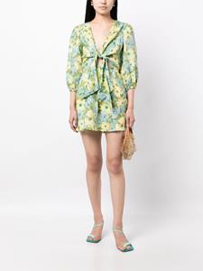 Faithfull the Brand Cintare floral-print linen minidress - Groen
