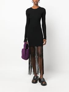 GANNI fringed ribbed-knit minidress - Zwart