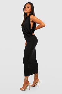 Boohoo Textured Slinky Draped Midi Dress, Black