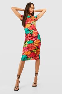 Boohoo Abstract Floral Cap Sleeve Bodycon Midi Dress, Black