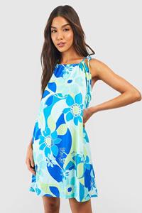 Boohoo Halter Floral Mini Dress, Blue