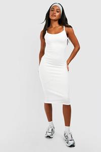 Boohoo Strappy Rib Midi Dress, White
