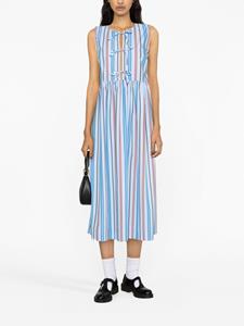 GANNI striped organic cotton midi dress - Blauw
