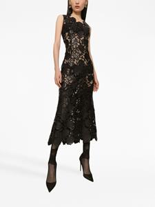 Dolce & Gabbana Midi-jurk met bloemenkant - Zwart