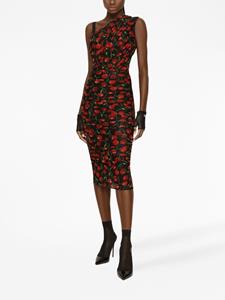 Dolce & Gabbana Midi-jurk met kersenprint - Zwart