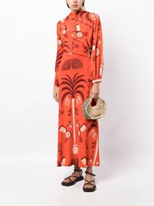 Johanna Ortiz mix-print flared midi dress - Rood