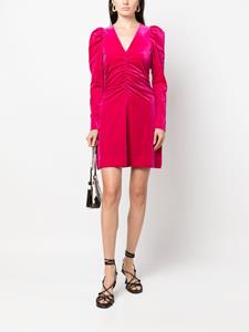GANNI long-sleeve gathered velvet minidress - Roze