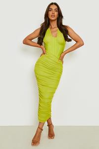 Boohoo Strakke Midi Jurk Met Geplooid Lijfje, Apple Green