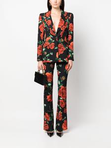 floral-print flared trousers - Zwart