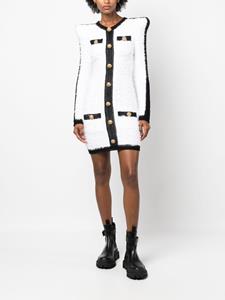 Balmain contrasting-trim bouclé minidress - Wit