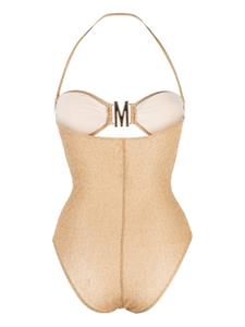 Moschino logo-plaque metallic-effect swimsuit - Goud