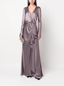 Alberta Ferretti long-sleeved satin wrap dress - Paars