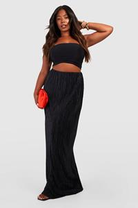 Boohoo Plus Plisse Maxi Rok, Black