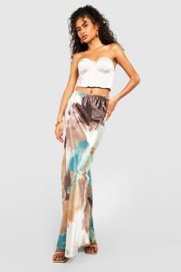 Boohoo Satijnen Tie Dye Maxi Slip Skirt, Stone