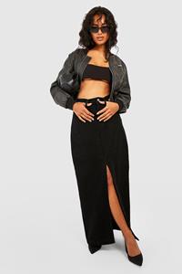 Boohoo Basic Maxi Spijkerrok Met Split, Washed Black