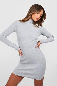 Boohoo Roll Neck Long Sleeve Bodycon Dress, Grey Marl