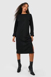 Boohoo Soft Rib Loose Midi Dress, Black