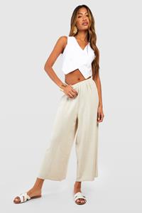 Boohoo Korte Linnen Wide Leg Broek, Natural