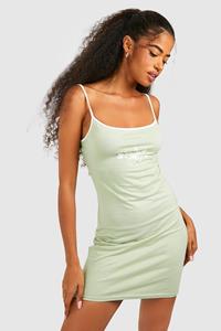 Boohoo Miami Contrast Binding Mini Dress, Sage