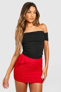 Boohoo Mesh Rozen Mini Rokje Met Ruches, Red