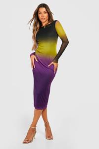 Boohoo Ombre Mesh Long Sleeve Midi Dress, Purple