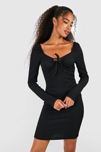 Boohoo Textured Tie Bust Mini Dress, Black