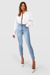 Boohoo Booty Boost High Rise Skinny Jeans, Light Blue