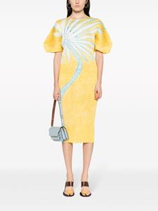 Pleats Please Issey Miyake floral-print pleated midi dress - Geel