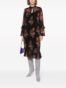 TWINSET double-layer floral-print midi dress - Zwart