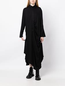 Yohji Yamamoto long-sleeve draped midi shirt dress - Zwart