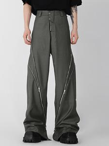 INCERUN Mens Solid Zip Design Snap Button Waist Pants