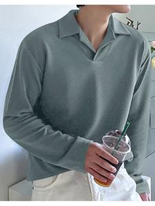 INCERUN Mens Solid Texture Casual Long Sleeve Golf Shirt