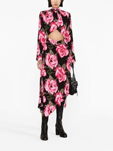 ROTATE floral-print cut-out midi dress - Zwart