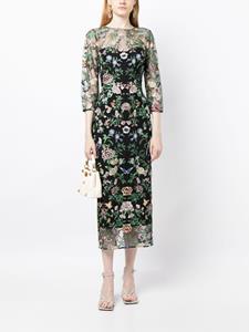 Marchesa Notte floral-embroidered layered midi dress - Veelkleurig