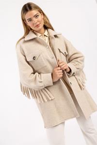 Studio Anneloes Ivy solid fringe jacket - cappuccino - 08369